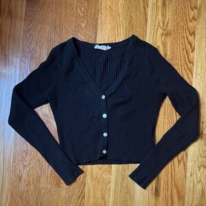 Everlane Black Ribbed Button-Up Cardigan